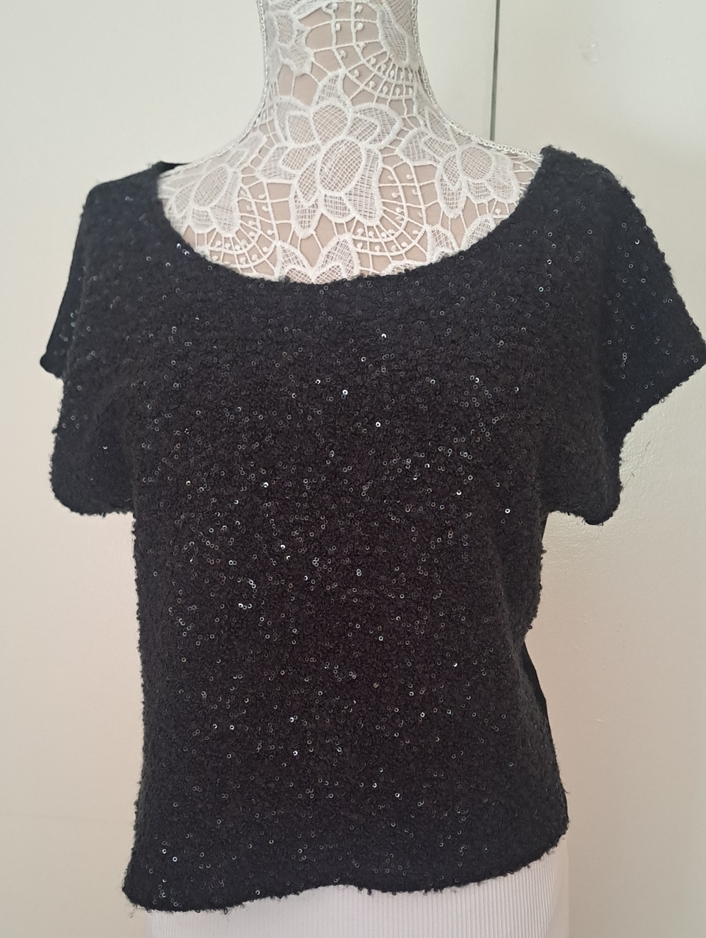 Ella Moss Black Short Sleeve Sequin Top MADE IN U.S.A